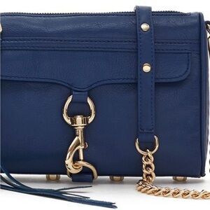 Rebecca Minkoff Blue Mini MAC Leather Bag Gold Metal Trim Crossbody Strap